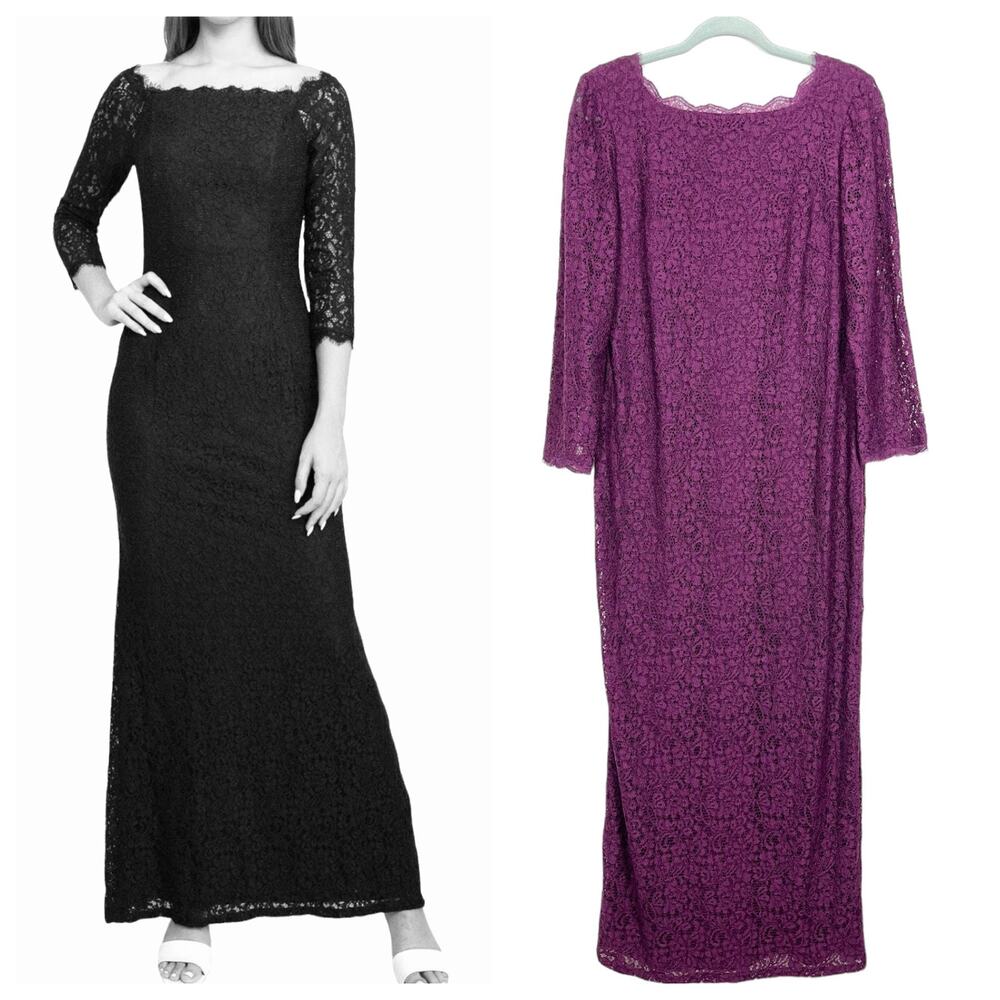 Adrianna Papell Lace Maxi Dress Purple 14 Wedding Guest Formal Mother of Bride